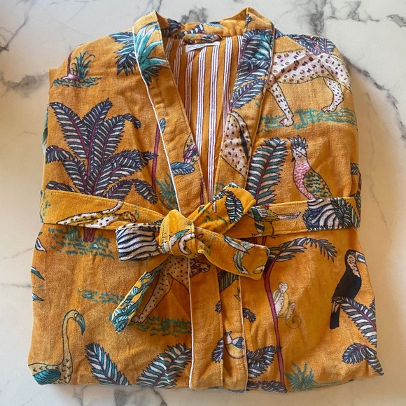NWOT Handmade Handblock Print Cotton Velour Robe One Size - Picture 1 of 5